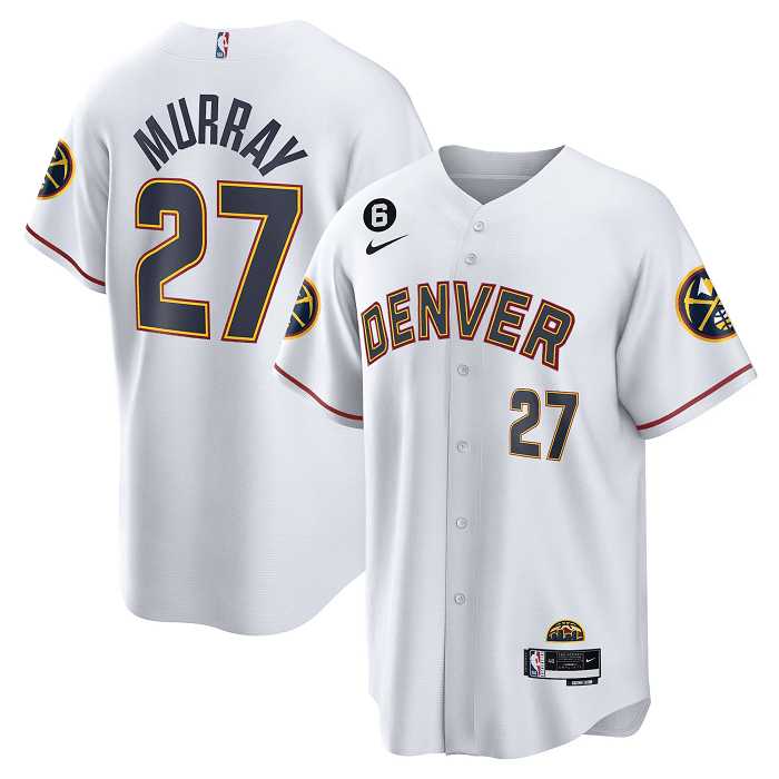 Men%27s Denver Nuggets #27 Jamal Murray White With No.6 Patch Cool Base Stitched Jersey Dzhi->los angeles lakers->NBA Jersey
